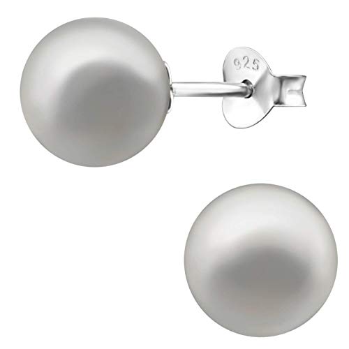 EYS JEWELRY Perlenohrringe Silber 925 für Damen - 8 mm grau - Perlen Ohrstecker Stecker von EYS JEWELRY