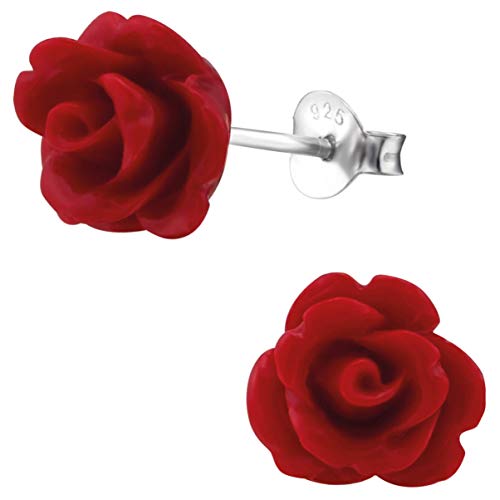 EYS JEWELRY rote Rosen Ohrringe Silber 925 für Damen - 9 mm Rosenblüten Ohrstecker - Stecker von EYS JEWELRY