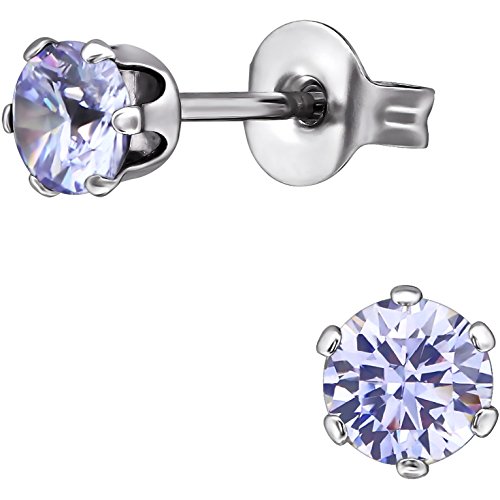 EYS JEWELRY Chirurgenstahl Ohrringe mit funkelnden Zirkonia Kristallen - 4 mm lavendel-lila - 316L Edelstahl Stecker - Ohrstecker für Damen von EYS JEWELRY