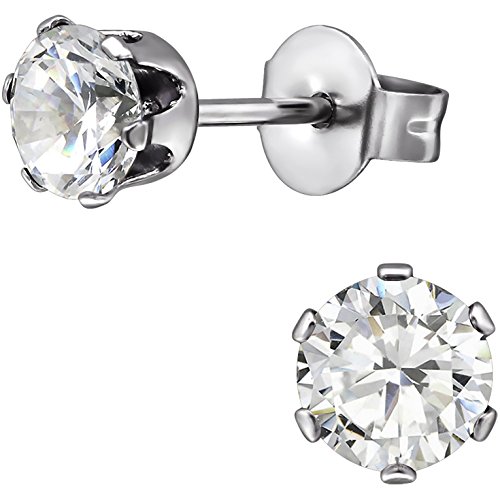 EYS JEWELRY Ohrringe Edelstahl Damen rund Kristall Zirkonia 5 Millimeter Ohrstecker Damenohrringe Damenohrstecker von EYS JEWELRY