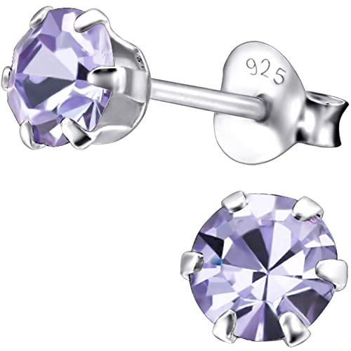 EYS JEWELRY Ohrringe Silber 925 für Damen - 5 mm Zirkonia violett-lila - runde Kristall Ohrstecker von EYS JEWELRY