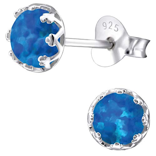 EYS JEWELRY Opal Ohrringe Silber 925 Damen Ohrstecker rund 6 mm dunkel-blau Schmuck Geschenke für Frauen im Schmucketui von EYS JEWELRY