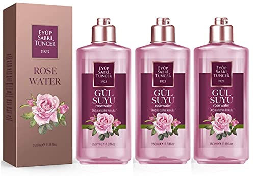 Eyüp Sabri Tuncer reines Rosenwasser Gesichtswasser ohne Alkohol - Rose Water for face I Rosenhydrolat 100% I Rosenblütenwasser Toner I Gülsuyu Rosenwasser - Rosewater Make-Up Entferner 3x350ml von EYÜP SABRİ TUNCER