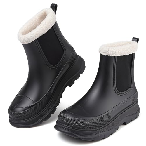EYUSHIJIA Kurze Regenstiefel für Damen, wasserdicht, Schlupfstiefel, Chelsea-Stiefeletten, Black-e-Liner, 38 EU von EYUSHIJIA