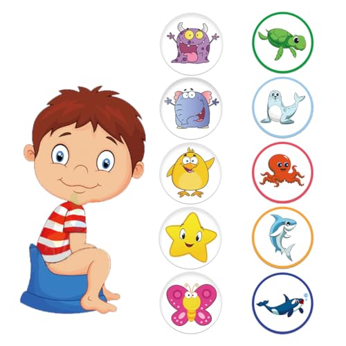EYVRPAU 10 Stück Töpfchentraining Aufkleber, Farbwechsel Pipi Aufkleber, Interessante Töpfchen Aufkleber für Jungen und Mädchen, Wiederverwendbare Aufkleber mit Mustern von EYVRPAU