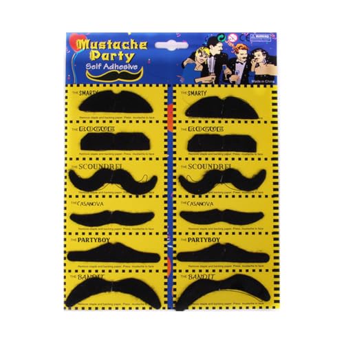 EYVRPAU 12 Stück klebriger Schnurrbart, falscher Schnurrbart, Kinder falscher Schnurrbart, Karneval klebriger Schnurrbart, Schnurrbart Kostüm, Erwachsener klebriger Schnurrbart (Schwarz) von EYVRPAU