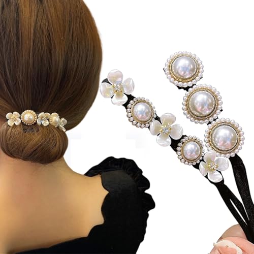 EYVRPAU 2 Stück Magischer Haarknoten Maker, Haar Dutt Former Set mit Perle Blumen, Donut Hair Bun Maker für Damen, Kinder, Mädchen und Frauen von EYVRPAU