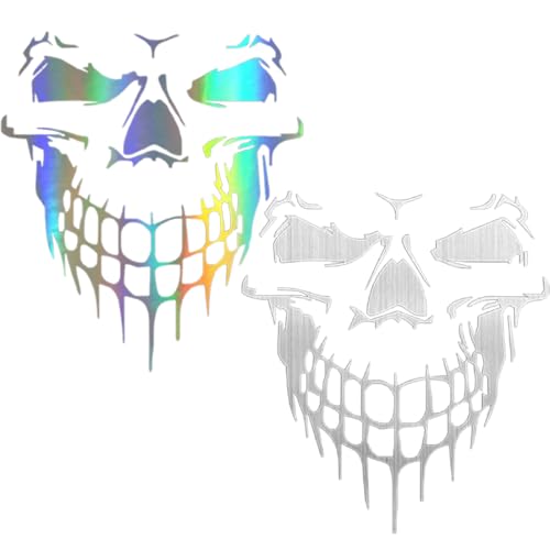 EYVRPAU 2Pcs 3D Schädel Skull Aufkleber, Totenkopf Auto Aufkleber, Motorradhelm Sticker Selbstklebend, Totenköpfe Autoaufkleber für Motorräder Autos LKW Fenster Stoßstange Laptop Helme Halloween Deko von EYVRPAU