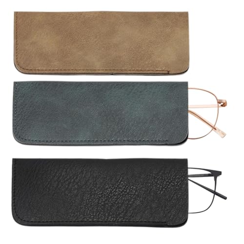 EYVRPAU 3 Stück Leder Brillenetuis,PU-Leder Weich Tragbaren Lesebrillen Tasche,Slip in Soft Brillen Beutel für Herren Damen von EYVRPAU