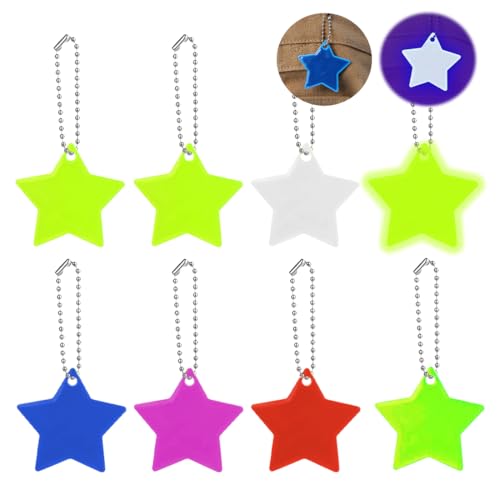EYVRPAU 8 Stück Sicherheits Reflektor Anhänger,Stern Reflektoren Kinder Anhänger für Rucksack Schulranzen,Reflektierende Schlüsselanhänger für Schultasche Rucksack Radfahren Gehen Laufen von EYVRPAU