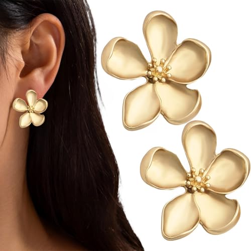 EYVRPAU Große Blume Ohrringe Metall Floral Ohrstecker Übertrieben Aussage Ohrringe Schmuck Für Frauen Und Mädchen (Gold) von EYVRPAU