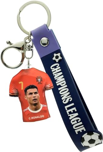 EZB Cristiano Ronaldo Fußball Schlüsselanhänger | Dekorativer doppelseitiger Schlüsselanhänger Geschenkidee | Ronaldo Portugal Schlüsselanhänger, rot, One size von EZB