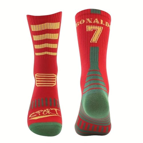 EZB Cristiano Ronaldo Socken für Herren, Fußballspieler, Sternenname und Nummer 7, Größe 36-40, zweifarbig, gestreift, Ronaldo Socken, weiß, 3-7 von EZB