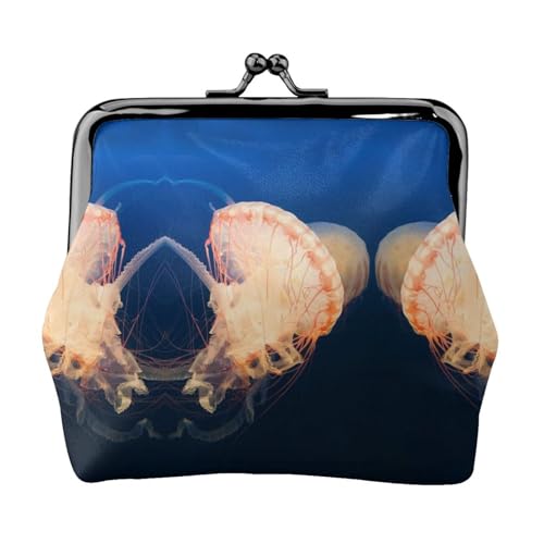 3D-Quallen-Druck, Doppelverschluss, Metallrahmen, Leder, Kussschloss, Kleingeldtasche, Geldbörse für Damen, mit Schlüssel, kleine Geldbörsen, Schwarz , Einheitsgröße von EZDLOWVBA