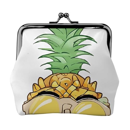 Be A Pineapple Print Double Clasp Metal Frame Leather Kiss Lock Change Pouch Wallet for Women with Keys, Small Purses, Schwarz , Einheitsgröße von EZDLOWVBA