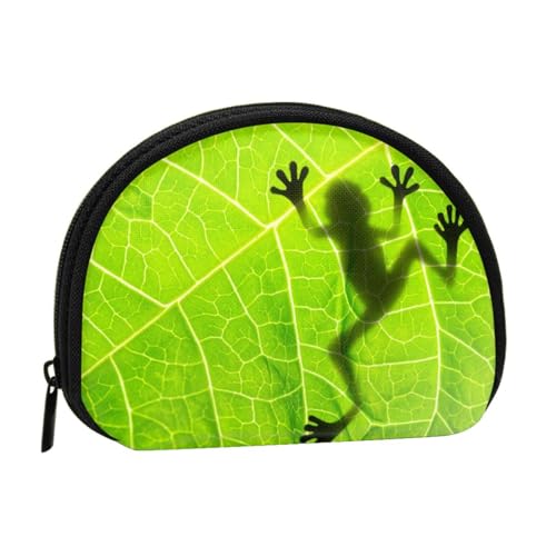 Bedruckte Mini-Münzgeldbörse mit Froschblättern, mit Reißverschluss, kleine Geldbörse für Damen und Herren, kompakter Reise-Geldorganizer, Schwarz , Einheitsgröße von EZDLOWVBA
