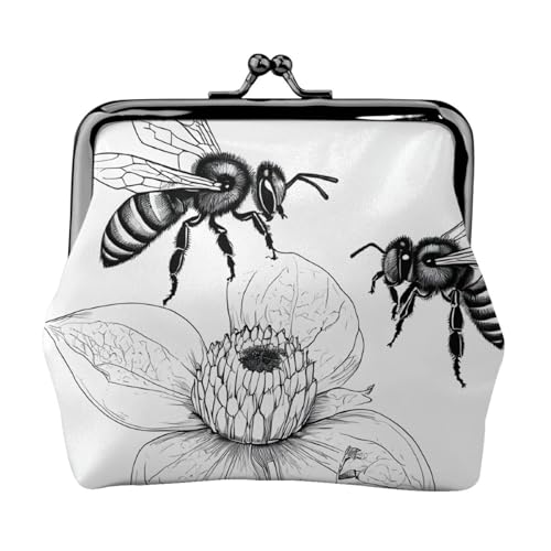 Bee Love Print Doppelverschluss Metallrahmen Leder Kiss Lock Kleingeldtasche Geldbörse für Frauen mit Schlüssel, kleine Geldbörsen, Schwarz , Einheitsgröße von EZDLOWVBA