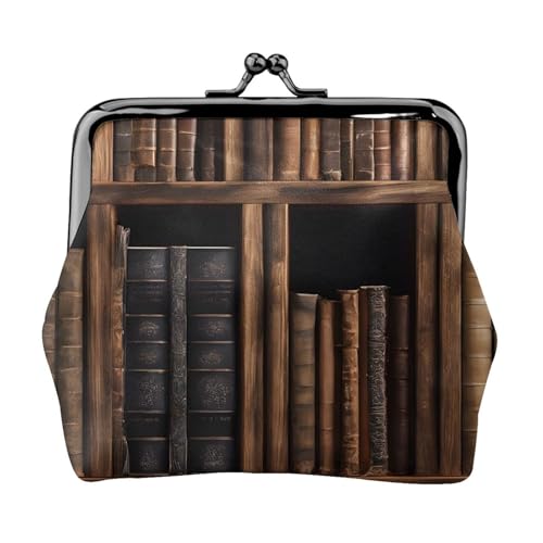 Bibliotheks-Bücherregal, Buchdruck, Doppelverschluss, Metallrahmen, Leder, Kussschloss, Kleingeldtasche, Geldbörse für Damen, mit Schlüssel, kleine Geldbörsen, Schwarz , Einheitsgröße von EZDLOWVBA