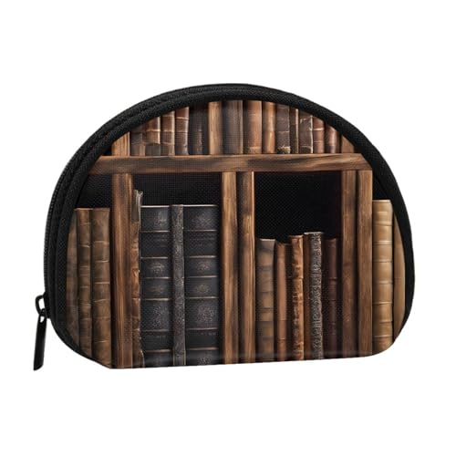 Bibliotheks-Bücherregal, bedruckt, Mini-Münzgeldbörse mit Reißverschluss, kleine Geldbörse für Damen und Herren, kompakter Reisegeldorganisator, Schwarz , Einheitsgröße von EZDLOWVBA
