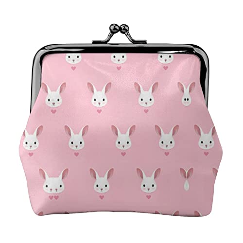 Bunny Cute Print Doppelverschluss Metallrahmen Leder Kiss Lock Kleingeldtasche Geldbörse für Frauen mit Schlüssel, kleine Geldbörsen, Schwarz , Einheitsgröße von EZDLOWVBA