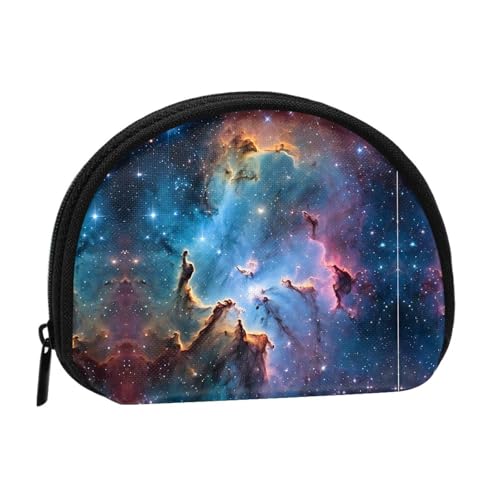 Bunte Galaxie-Druck bedruckte Mini-Münzgeldbörse mit Reißverschluss – kleine Geldbörse für Damen und Herren, kompakter Reise-Geldorganizer, Schwarz , Einheitsgröße von EZDLOWVBA