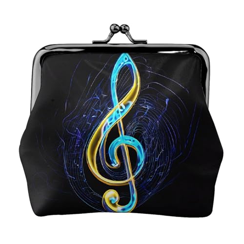 Bunte Geldbörse mit Musikdruck, Doppelverschluss, Metallrahmen, Leder, Kussschloss, Kleingeldtasche, Geldbörse für Damen, mit Schlüssel, kleine Geldbörsen, Schwarz , Einheitsgröße von EZDLOWVBA