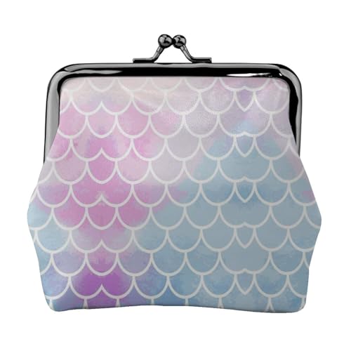 Bunte Meerjungfrauen-Schuppen-Druck, Doppelverschluss, Metallrahmen, Leder, Kussschloss, Kleingeldtasche, Geldbörse für Damen, mit Schlüssel, kleine Geldbörsen, Schwarz , Einheitsgröße von EZDLOWVBA