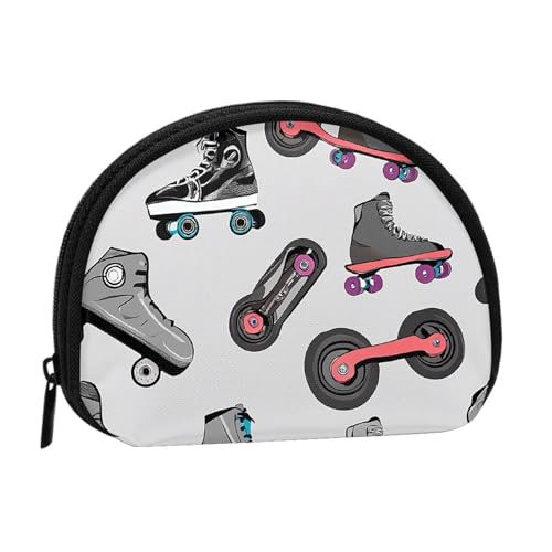 Bunte Retro-Geldbörse mit Rollschuhen, bedruckt, Mini-Münzgeldbörse mit Reißverschluss, kleine Geldbörse für Damen und Herren, kompakter Reise-Geldorganizer, Schwarz , Einheitsgröße von EZDLOWVBA