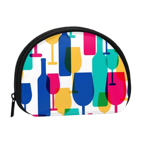 Cocktailgläser und Weinflaschen Druck Bedruckte Mini Münzbörse mit Reißverschluss - Kleine Geldbörse für Damen & Herren, Kompakter Reisegeldorganizer, Schwarz , Einheitsgröße von EZDLOWVBA