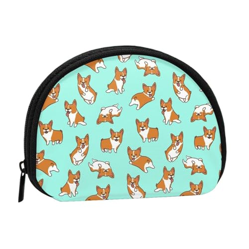 Corgi Mini-Geldbörse mit niedlichem Hunde-Aufdruck, mit Reißverschluss, kleine Geldbörse für Damen und Herren, kompakter Reise-Geldorganizer, Schwarz , Einheitsgröße von EZDLOWVBA