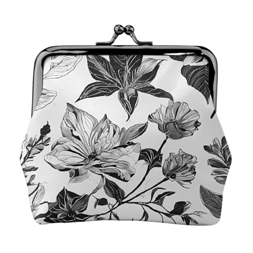 Damast-Muster, Doppelverschluss, Metallrahmen, Leder, Kussschloss, Kleingeldtasche, Geldbörse für Damen, mit Schlüssel, kleine Geldbörsen, Schwarz , Einheitsgröße von EZDLOWVBA