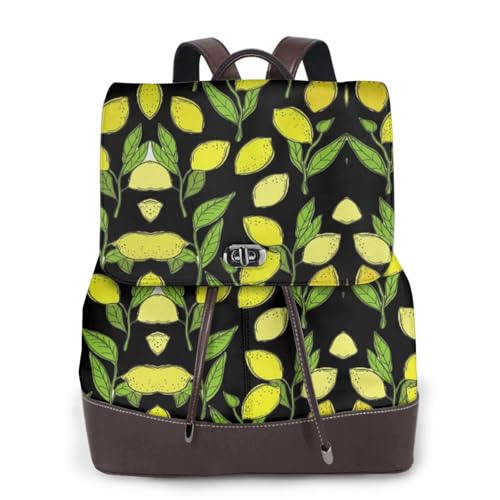 Damen-Rucksack, Motiv: gelbe frische Zitronen, wasserdicht, diebstahlsicher, leicht, PU-Leder, Nylon, Schule, Schultertasche, Reiserucksack, Schwarz , Einheitsgröße von EZDLOWVBA