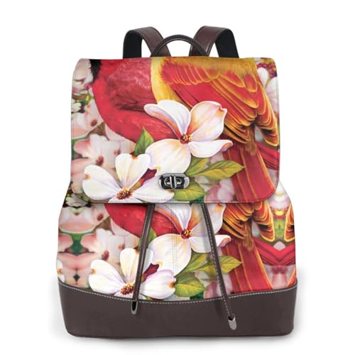 Damen-Rucksack, Motiv: rote Vögel, wasserdicht, diebstahlsicher, leicht, PU-Leder, Nylon, Schule, Schultertasche, Reiserucksack, Schwarz , Einheitsgröße von EZDLOWVBA