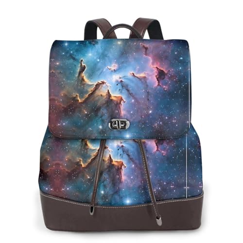 Damen-Rucksack, bunt, Galaxie-Druck, wasserdicht, diebstahlsicher, leicht, PU-Leder, Nylon, Schule, Schultertasche, Reiserucksack, Schwarz , Einheitsgröße von EZDLOWVBA