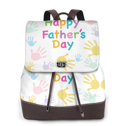 Damen-Rucksack mit Aufdruck "Hand and Happy Fathers Day", wasserdicht, diebstahlsicher, leicht, PU-Leder, Nylon, Schule, Schultertasche, Reiserucksack, Schwarz , Einheitsgröße von EZDLOWVBA