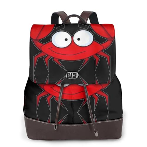 Damen-Rucksack mit Cartoon-Krabben-Druck, wasserdicht, diebstahlsicher, leicht, PU-Leder, Nylon, Schule, Schultertasche, Reiserucksack, Schwarz , Einheitsgröße von EZDLOWVBA