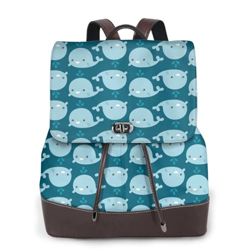 Damen-Rucksack mit Cartoon-Wal-Motiv, wasserdicht, diebstahlsicher, leicht, PU-Leder, Nylon, Schule, Schultertasche, Reiserucksack, Schwarz , Einheitsgröße von EZDLOWVBA