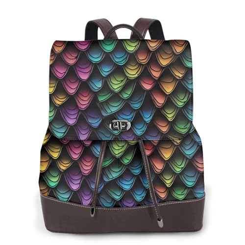 Damen-Rucksack mit Drachen-Schuppen-Druck, wasserdicht, diebstahlsicher, leicht, PU-Leder, Nylon, Schule, Schultertasche, Reiserucksack, Schwarz , Einheitsgröße von EZDLOWVBA