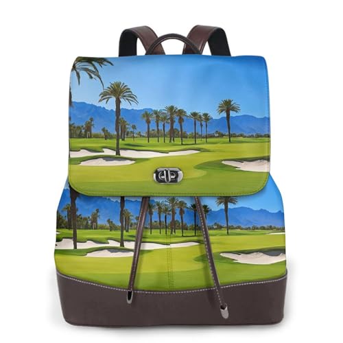 Damen-Rucksack mit Golfplatz-Motiv von The Sea Print, wasserdicht, diebstahlsicher, leicht, PU-Leder, Nylon, Schultasche, Schultertasche, Reiserucksack, Schwarz , Einheitsgröße von EZDLOWVBA