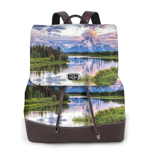 Damen-Rucksack mit Landschafts-Nationalpark-Druck, wasserdicht, diebstahlsicher, leicht, PU-Leder, Nylon, Schule, Schultertasche, Reiserucksack, Schwarz , Einheitsgröße von EZDLOWVBA