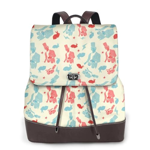 Damen-Rucksack mit Magician-Hasen-Druck, wasserdicht, Diebstahlschutz, leicht, PU-Leder, Nylon, Schultasche, Schultertasche, Reiserucksack, Schwarz , Einheitsgröße von EZDLOWVBA