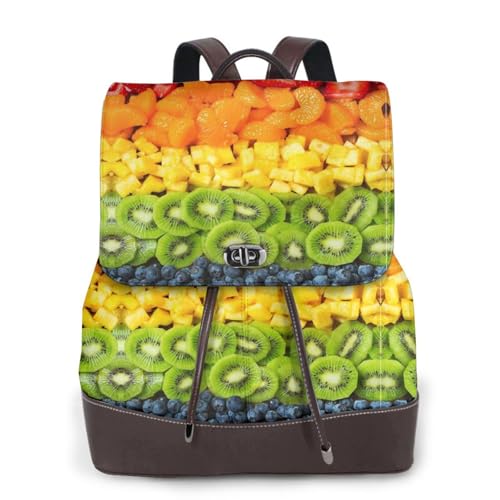Damen-Rucksack mit Obst-Regenbogen-Druck, wasserdicht, Diebstahlschutz, leicht, PU-Leder, Nylon, Schultasche, Schultertasche, Reiserucksack, Schwarz , Einheitsgröße von EZDLOWVBA