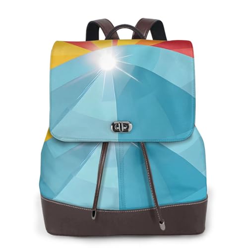Damen-Rucksack mit Sonnenuntergang und Sonnenaufgang mit Meereswellen-Druck, wasserdicht, Diebstahlschutz, leicht, PU-Leder, Nylon, Schultasche, Schultertasche, Reiserucksack, Schwarz , Einheitsgröße von EZDLOWVBA