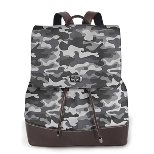 Damen-Rucksack mit abstraktem Camouflage-Druck, wasserdicht, diebstahlsicher, leicht, PU-Leder, Nylon, Schule, Schultertasche, Reiserucksack, Schwarz , Einheitsgröße von EZDLOWVBA