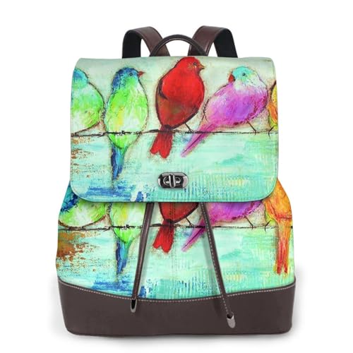 Damen-Rucksack mit fünf singenden Vögeln, wasserdicht, diebstahlsicher, leicht, PU-Leder, Nylon, Schule, Schultertasche, Reiserucksack, Schwarz , Einheitsgröße von EZDLOWVBA