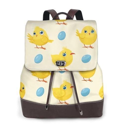 Damen-Rucksack mit gelbem Huhn-Druck, wasserdicht, Diebstahlschutz, leicht, PU-Leder, Nylon, Schultasche, Schultertasche, Reiserucksack, Schwarz , Einheitsgröße von EZDLOWVBA