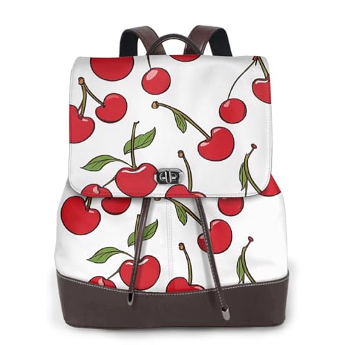 Damen-Rucksack mit rotem Kirschen-Druck, wasserdicht, Diebstahlschutz, leicht, PU-Leder, Nylon, Schultasche, Schultertasche, Reiserucksack, Schwarz , Einheitsgröße von EZDLOWVBA