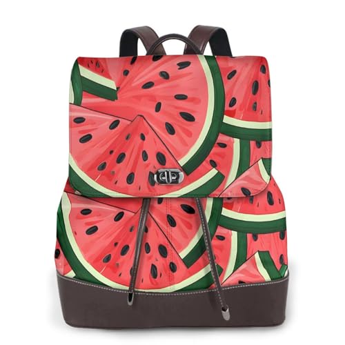 Damen-Rucksack mit rotem Wassermelonen-Druck, wasserdicht, Diebstahlschutz, leicht, PU-Leder, Nylon, Schule, Schultertasche, Reiserucksack, Schwarz , Einheitsgröße von EZDLOWVBA