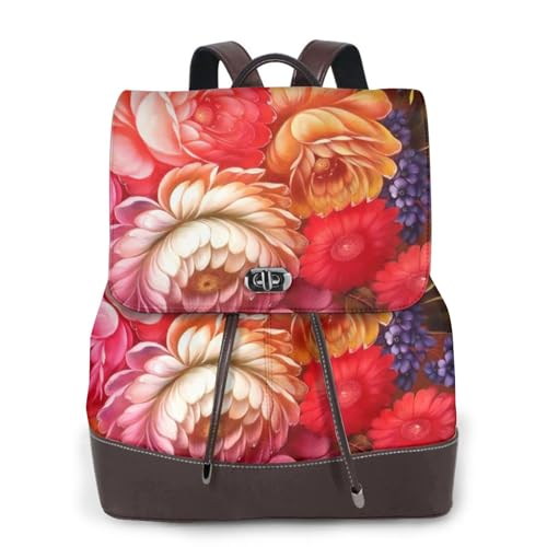 Damen-Rucksack mit schönem Blumendruck, wasserdicht, diebstahlsicher, leicht, PU-Leder, Nylon, Schule, Schultertasche, Reiserucksack, Rot, Schwarz , Einheitsgröße von EZDLOWVBA