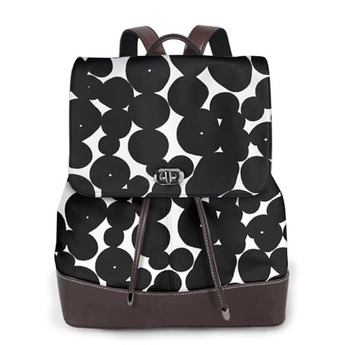 Damen-Rucksack mit schwarz-weißen Punkten, wasserdicht, Diebstahlschutz, leicht, PU-Leder, Nylon, Schultasche, Schultertasche, Reiserucksack, Schwarz , Einheitsgröße von EZDLOWVBA